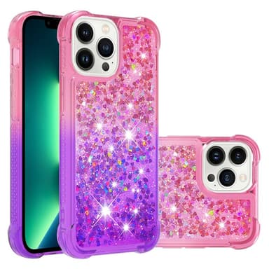 SKALO iPhone 15 Pro Max Juoksuhiekka Glitter Sydämet TPU kuori - Pinkki-Violetti