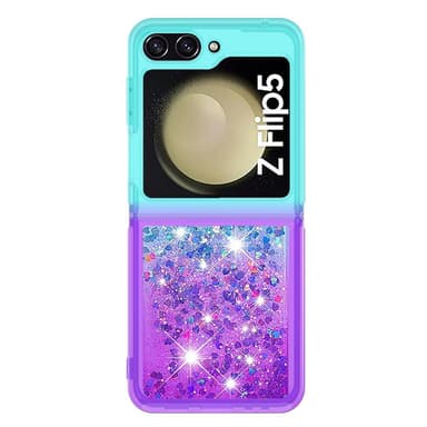 SKALO Samsung Z Flip5 Juoksuhiekka Glitter Sydämet TPU kuori - Turkoosi-Violetti