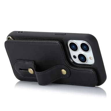 SKALO iPhone 15 Pro PU-nahkainen Suojakuori Lompakolla - Musta