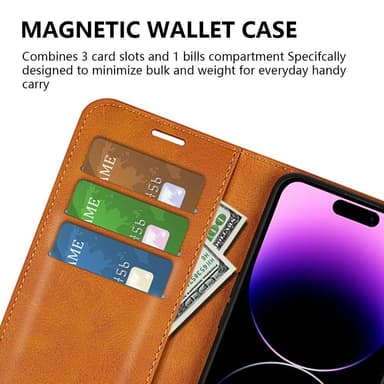 SKALO iPhone 15 Pro Max Lompakkokotelo PU-nahkaa - Vaaleanruskea
