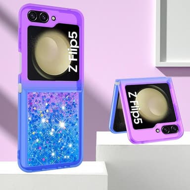 SKALO Samsung Z Flip5 Juoksuhiekka Glitter Sydämet TPU kuori - Violetti-Sininen