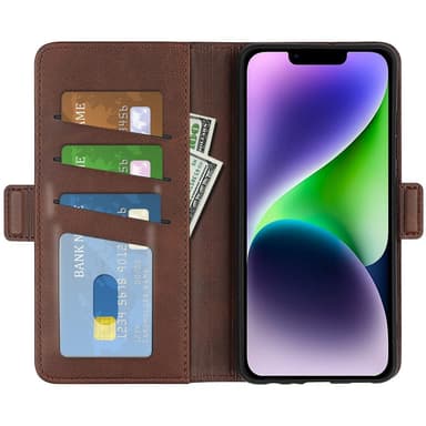 SKALO iPhone 15 Plus Premium Wallet Lompakkokotelo - Ruskea