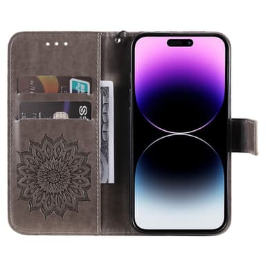 SKALO iPhone 15 Pro Max Mandala lompakkokotelo - Harmaa