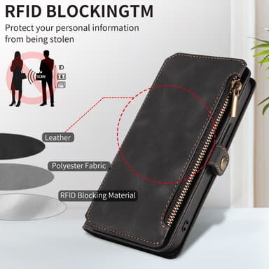 SKALO iPhone 15 Big Wallet 11-lokeroa Lompakkokotelo - Musta