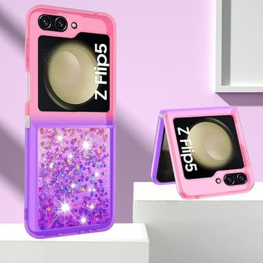 SKALO Samsung Z Flip5 Juoksuhiekka Glitter Sydämet TPU kuori - Pinkki-Violetti