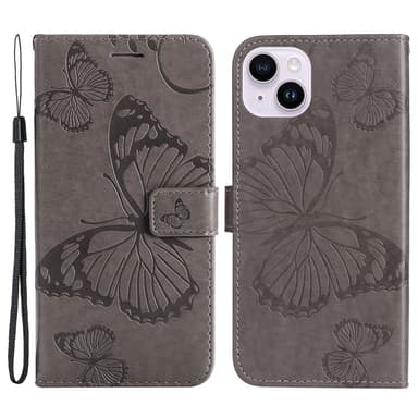 SKALO iPhone 15 Plus Mandala Butterfly lompakkokotelo - Harmaa