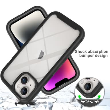 SKALO iPhone 15 Iskunkestävä Clear Hybrid Suojakuori + suojakalvo - Musta
