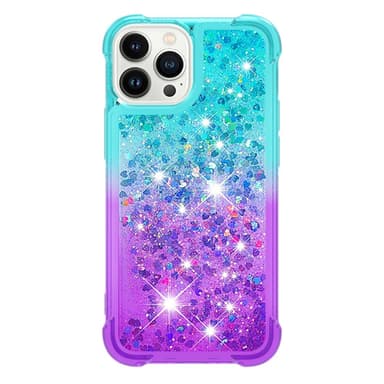 SKALO iPhone 15 Pro Max Juoksuhiekka Glitter Sydämet TPU kuori - Turkoosi-Violetti