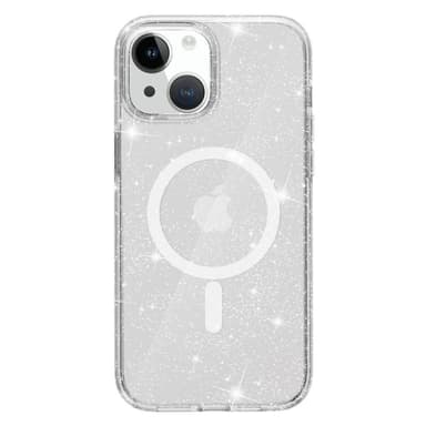 SKALO iPhone 15 Glitter Magnetic Ring TPU Suojakuori - Valkoinen