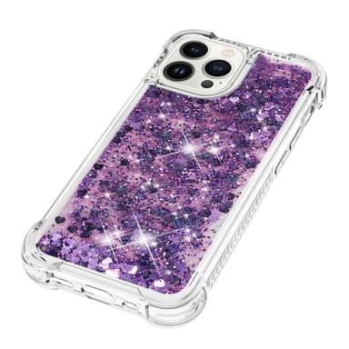 SKALO iPhone 15 Pro Juoksuhiekka Glitter Sydämet TPU kuori - Violetti
