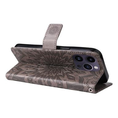 SKALO iPhone 15 Pro Max Mandala lompakkokotelo - Harmaa