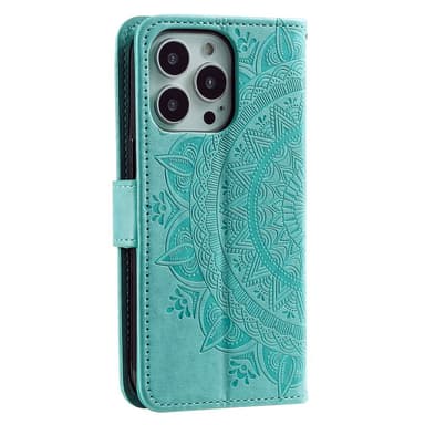 SKALO iPhone 15 Pro Mandala lompakkokotelo - Turkoosi