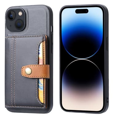 SKALO iPhone 15 PU-nahkainen Suojakuori Lompakolla - Musta
