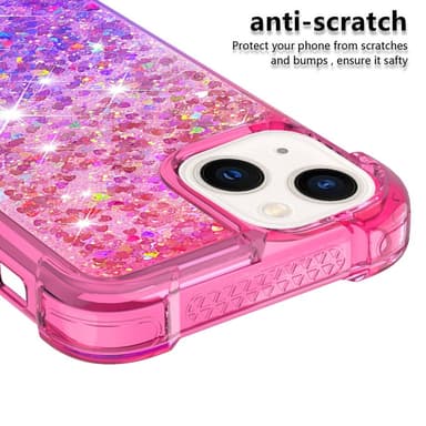 SKALO iPhone 15 Plus Juoksuhiekka Glitter Sydämet TPU kuori - Pinkki-Violetti