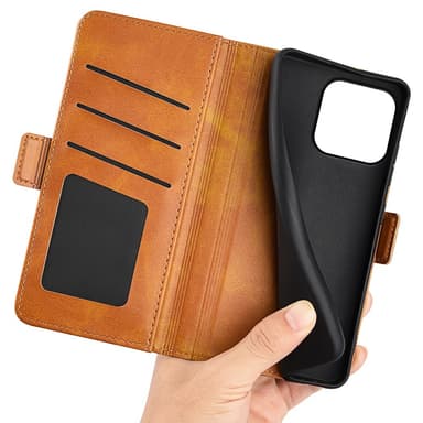 SKALO iPhone 15 Plus Premium Wallet Lompakkokotelo - Vaaleanruskea