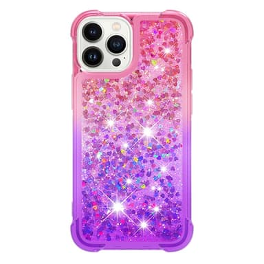 SKALO iPhone 15 Pro Max Juoksuhiekka Glitter Sydämet TPU kuori - Pinkki-Violetti