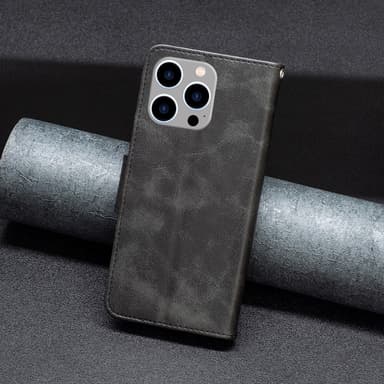 SKALO iPhone 15 Pro Max Lompakkokotelo PU-nahkaa - Musta