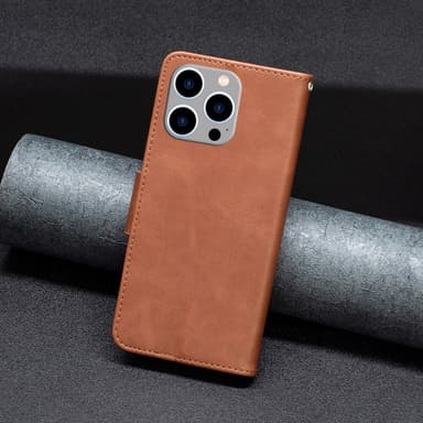 SKALO iPhone 15 Pro Max Lompakkokotelo PU-nahkaa - Ruskea