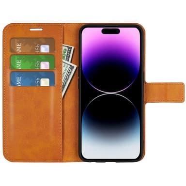 SKALO iPhone 15 Pro Max Lompakkokotelo PU-nahkaa - Vaaleanruskea