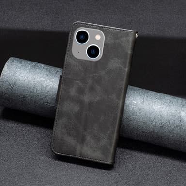 SKALO iPhone 15 Plus Lompakkokotelo PU-nahkaa - Musta