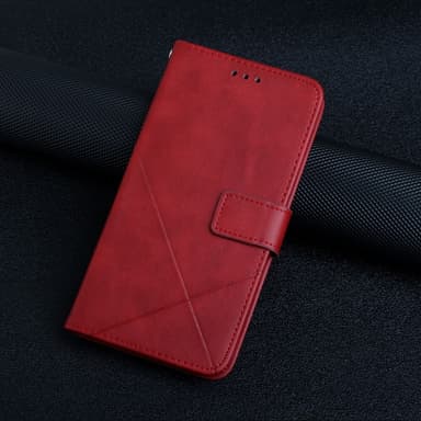 SKALO iPhone 15 Kohokuvioitu PU Nahka Lompakkokotelo - Punainen