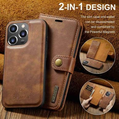 DG MING iPhone 15 Pro Max 2-in-1 magneetti lompakkokotelo - Ruskea