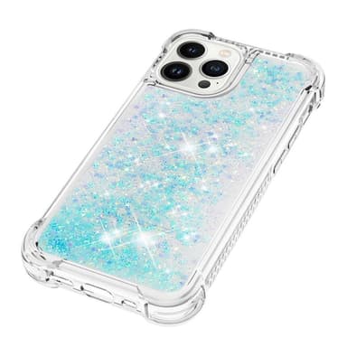 SKALO iPhone 15 Pro Juoksuhiekka Glitter Sydämet TPU kuori - Turkoosi