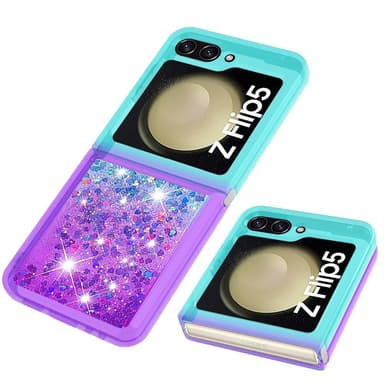 SKALO Samsung Z Flip5 Juoksuhiekka Glitter Sydämet TPU kuori - Turkoosi-Violetti