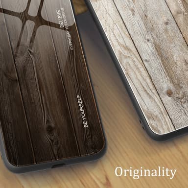 SKALO iPhone 15 Pro Max Wood karkaistu lasi TPU-suojakuori - Vaaleanruskea