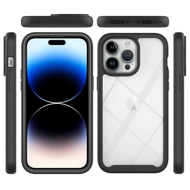 SKALO iPhone 15 Pro Max Iskunkestävä Clear Hybrid Suojakuori + suojakalvo - Musta