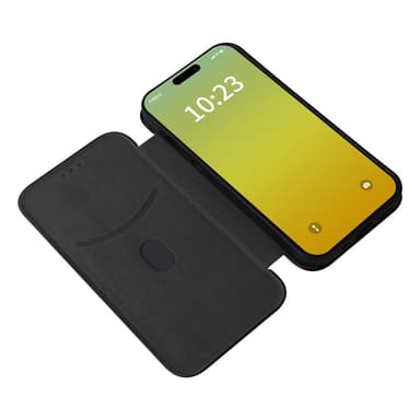 SKALO iPhone 15 Carbon Fiber Lompakkokotelo - Musta