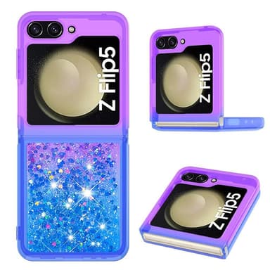 SKALO Samsung Z Flip5 Juoksuhiekka Glitter Sydämet TPU kuori - Violetti-Sininen