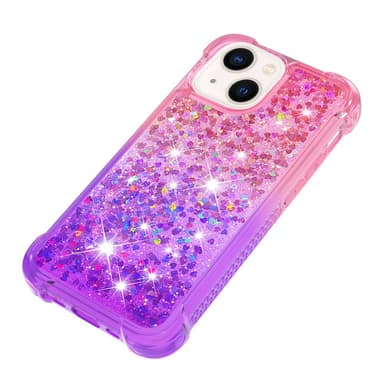 SKALO iPhone 15 Plus Juoksuhiekka Glitter Sydämet TPU kuori - Pinkki-Violetti