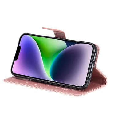 SKALO iPhone 15 Plus Mandala Butterfly lompakkokotelo - Ruusukulta