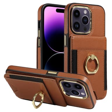 SKALO iPhone 15 Pro PU-nahkainen Suojakuori Lompakolla - Ruskea