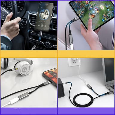 USB C - 3,5 mm kuuloke- ja laturisovitin Musta
