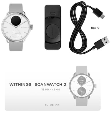 Withings ScanWatch 2 hybridiälykello 38 mm (valkoinen)