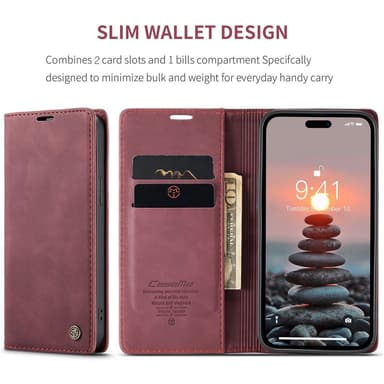 CASEME Retro Lompakkokotelo iPhone 15 Pro Max - Punainen