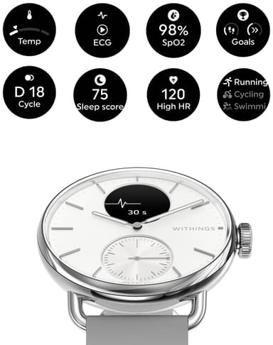 Withings ScanWatch 2 hybridiälykello 38 mm (valkoinen)