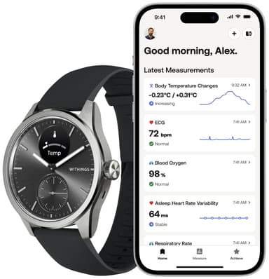 Withings ScanWatch 2 hybridiälykello 42 mm (musta)