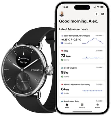 Withings ScanWatch 2 hybridiälykello 38 mm (musta)