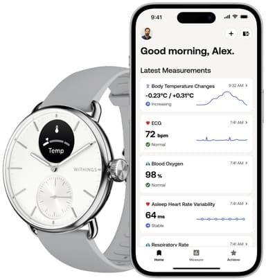 Withings ScanWatch 2 hybridiälykello 38 mm (valkoinen)