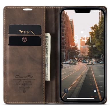 CASEME Retro lompakkokotelo iPhone 15 Prolle - Kahvi