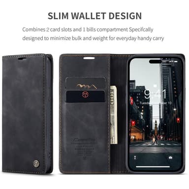 CASEME Retro Lompakkokotelo iPhone 15 Pro Max - Musta