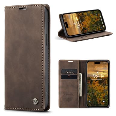CASEME Retro lompakkokotelo iPhone 15 Prolle - Kahvi