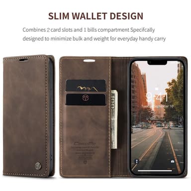 CASEME Retro lompakkokotelo iPhone 15 Plus -puhelimelle - Kahvi