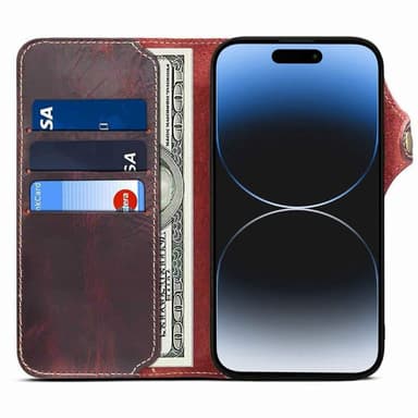 Lompakkokotelo 3-kortti aitoa nahkaa Apple iPhone 15 - Häränverinen