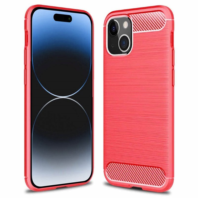 Harjattu TPU kuori Apple iPhone 15 Plus - Punainen