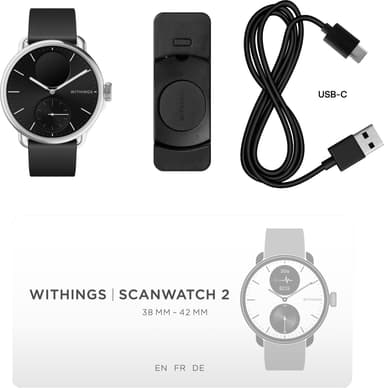 Withings ScanWatch 2 hybridiälykello 38 mm (musta)