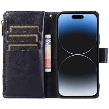 Kaksoiskäänto Zipper 9-kortti Apple iPhone 15 Plus - Sininen